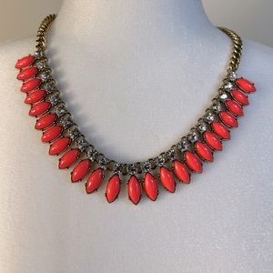 J Crew Gold Statement Necklace with Coral/Pink and Crystal Diamond